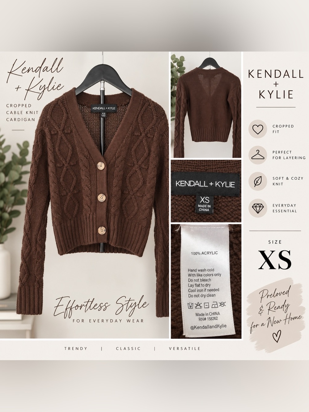 Kendall & Kylie Chocolate Brown Cable Knit Button Cardigan